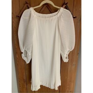 Shona joy white pleated balloon sleeves babydoll dress